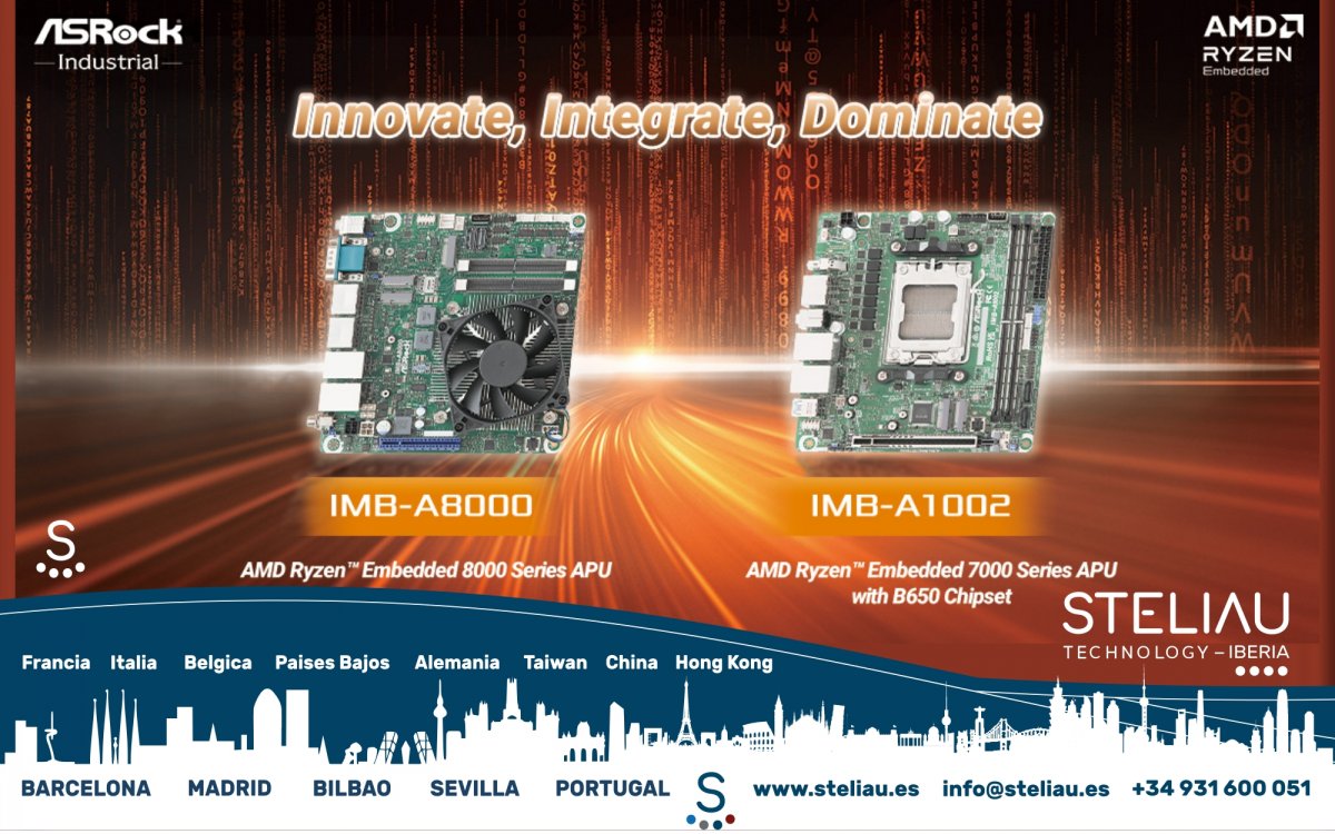 ASRock Industrial presenta las placas base industriales IMB-A8000 e IMB-A1002 con procesadores AMD Ryzen™ Embedded 8000/7000 para potenciar las aplicaciones avanzadas de IA Edge