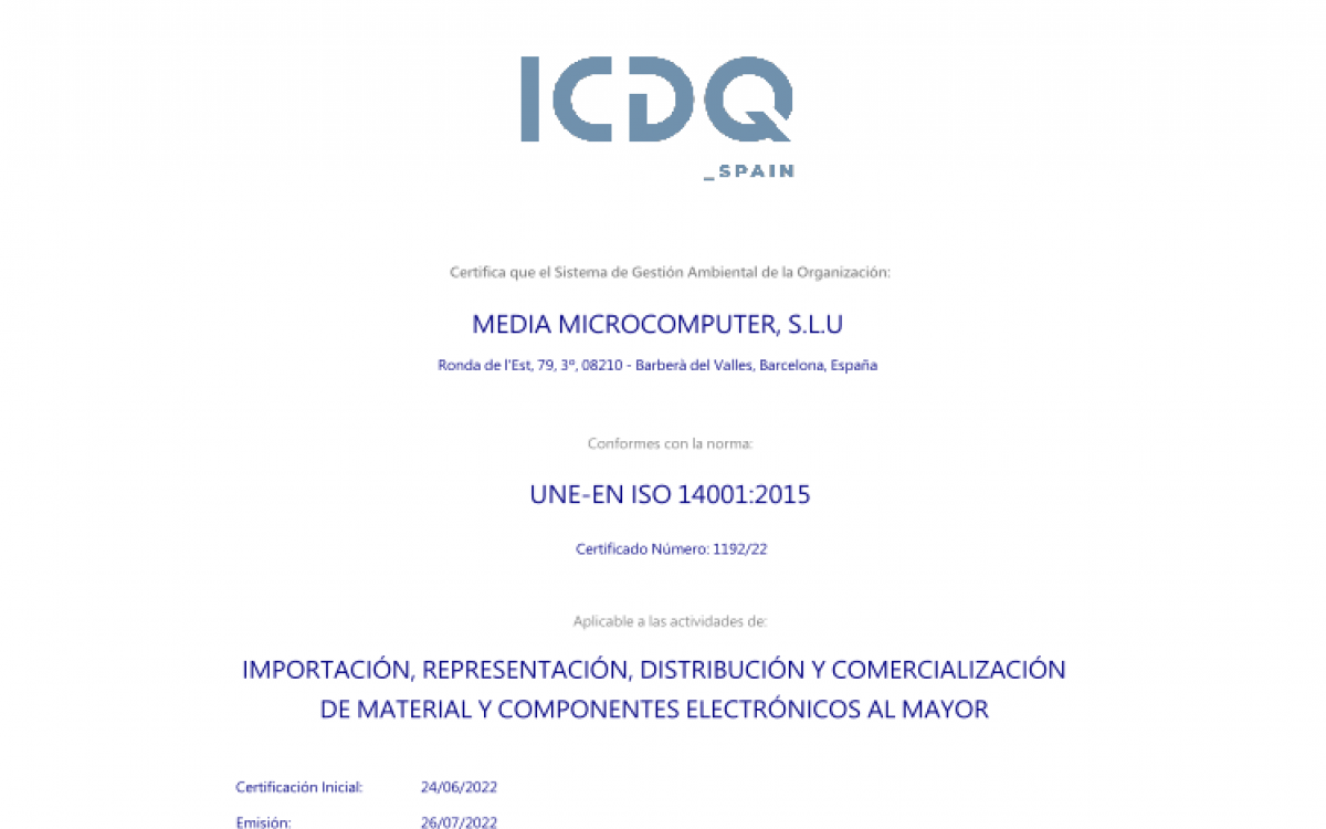 Media MicroComputer ha logrado la certificación ISO 14001:2015